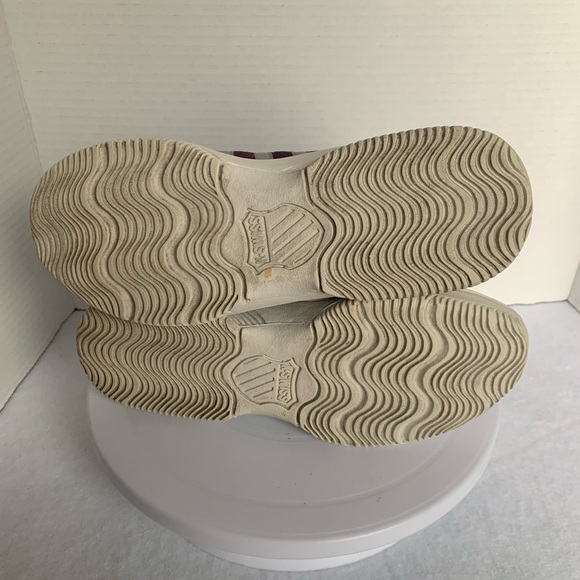 K-Swiss Sneakers Tennis Runners Suede Leather Silver 5 Stripe & Purple Size 7 - Picture 12 of 13